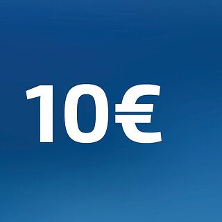 10 Euro Wertgutschein- Zahl steht auf blauem Hintergrund