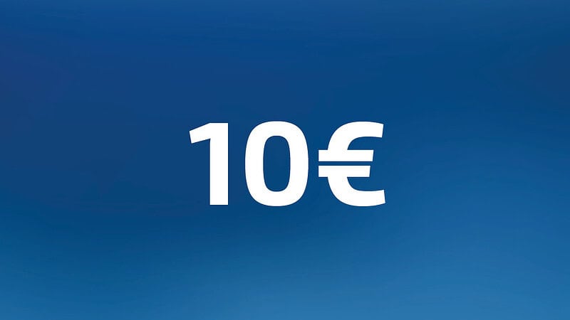 10 Euro Wertgutschein- Zahl steht auf blauem Hintergrund