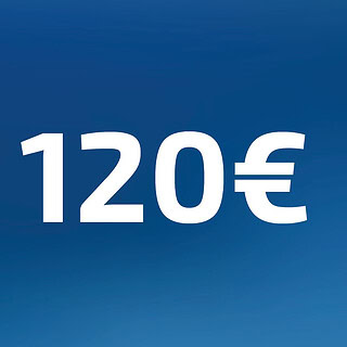 120 Euro Wertgutschein- Zahl steht auf blauem Hintergrund