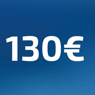 130 Euro Wertgutschein- Zahl steht auf blauem Hintergrund