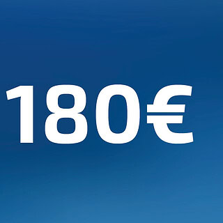 180 Euro Wertgutschein- Zahl steht auf blauem Hintergrund