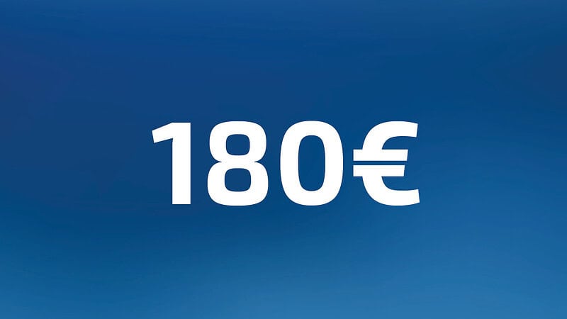 180 Euro Wertgutschein- Zahl steht auf blauem Hintergrund