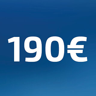190 Euro Wertgutschein- Zahl steht auf blauem Hintergrund