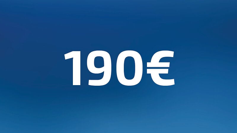 190 Euro Wertgutschein- Zahl steht auf blauem Hintergrund