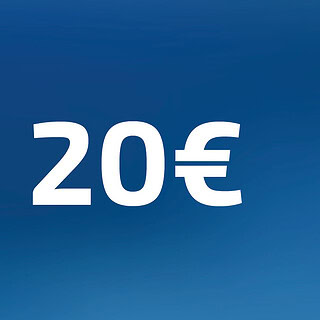 20 Euro Wertgutschein- Zahl steht auf blauem Hintergrund