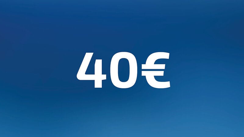40 Euro Wertgutschein- Zahl steht auf blauem Hintergrund