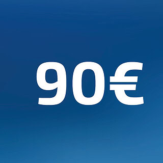 90 Euro Wertgutschein- Zahl steht auf blauem Hintergrund