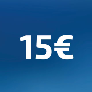 15 Euro Wertgutschein- Zahl steht auf blauem Hintergrund