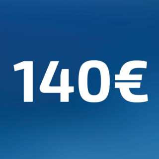 140 Euro Wertgutschein- Zahl steht auf blauem Hintergrund