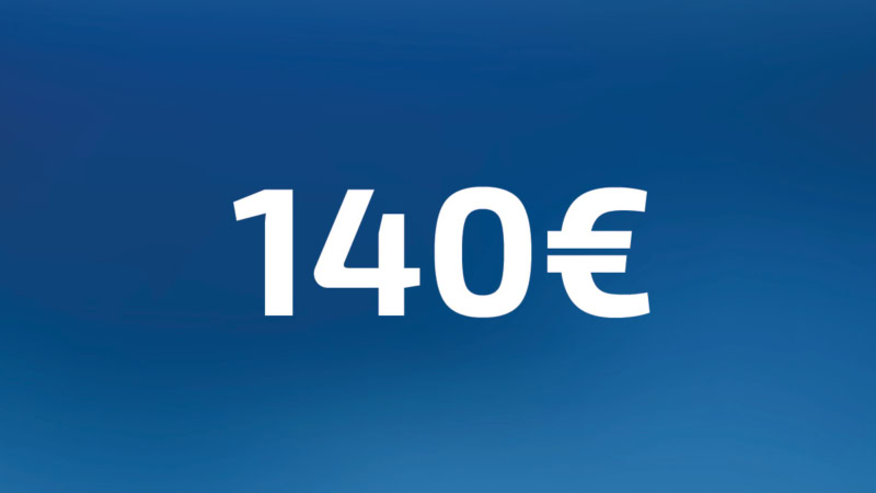 140 Euro Wertgutschein- Zahl steht auf blauem Hintergrund