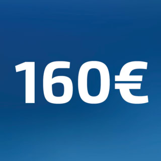 160 Euro Wertgutschein- Zahl steht auf blauem Hintergrund