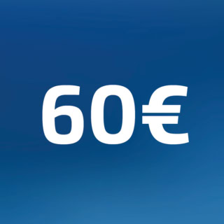 60 Euro Wertgutschein- Zahl steht auf blauem Hintergrund