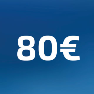 80 Euro Wertgutschein- Zahl steht auf blauem Hintergrund
