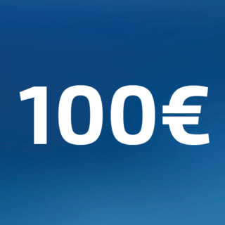 100 Euro Wertgutschein- Zahl steht auf blauem Hintergrund
