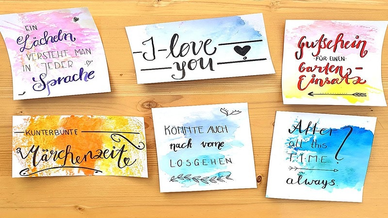 handlettering Workshop - Werke von Kunden auf einem Tisch