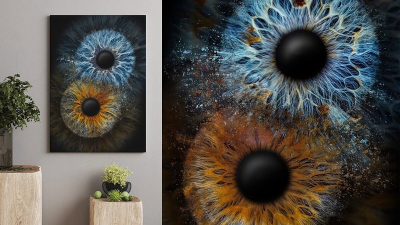 Eine Vorschau wie sich 2 Iriden auf einem Bild an der Wand präsentieren