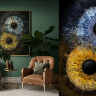 Eine Vorschau wie sich 2 Iriden auf einem Bild an der Wand präsentieren