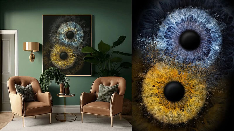 Eine Vorschau wie sich 2 Iriden auf einem Bild an der Wand präsentieren