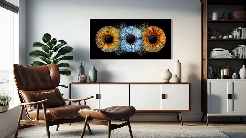 Eine Vorschau wie sich 3 Iriden auf einem Bild an der Wand präsentieren