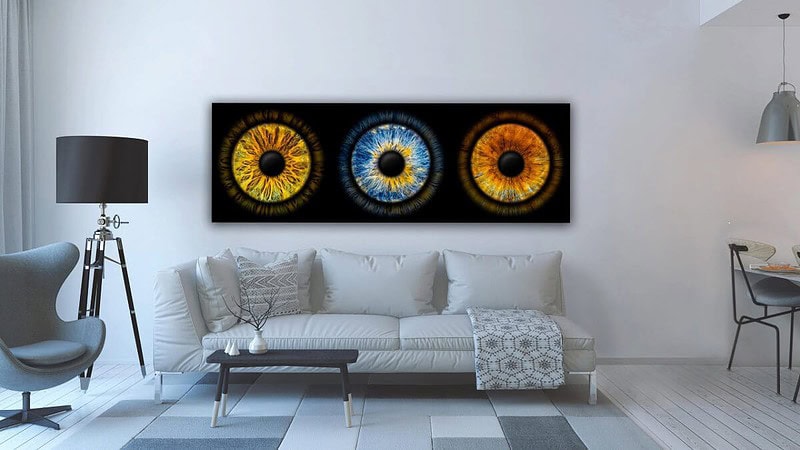 Eine Vorschau wie sich 3 Iriden auf einem Bild an der Wand präsentieren