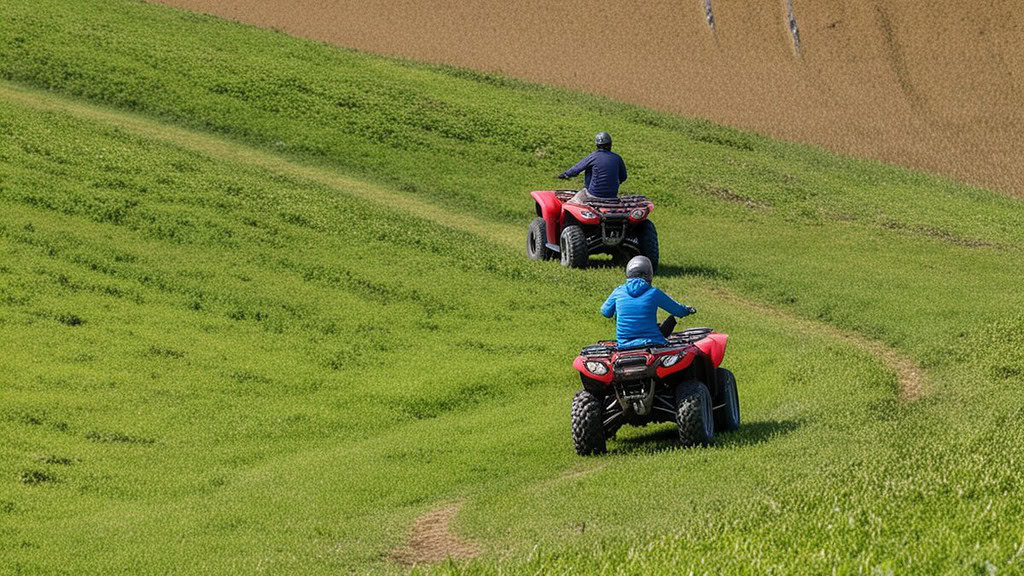 Quadtour-BayerischerWald-2-Fahrer-auf-Wiesenweg Zwei Quadfahrer auf Wiesenweg
