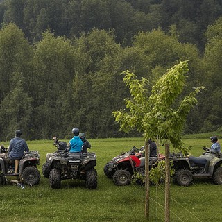 Quad Gruppe macht auf einer Wiese Pause