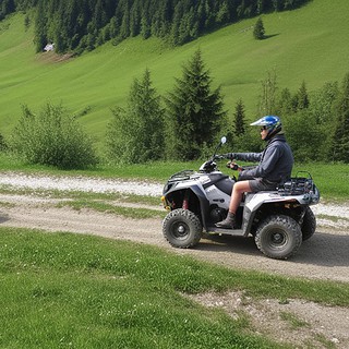 Quadtour-Memmingen-2-Quad-Fahrer-im-Gebirge Zwei Quadfahrer im Gebirge auf einem Feldweg