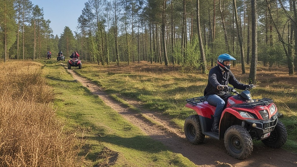 Quadtour-Soltau-Quads durch Wald Quadfahrer dahren auf kleinem Waldweg