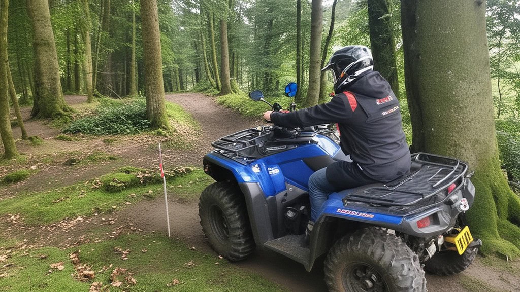 Quadtour-Vulkaneifel-Offroad Wald Quad Fahrer im Wald auf unebenem Waldboden