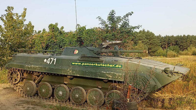 Panzer der im Gebüsch steht