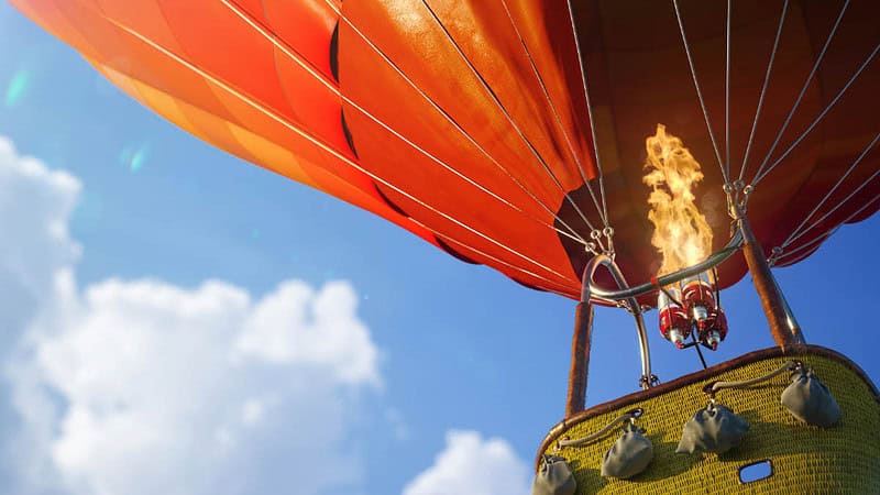 Roter Ballon von unten am blauen Himmel- Ballonfahrt- Ballon von unten