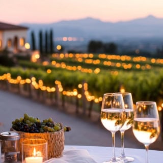 Ein Weingut in der Abenddämmerung - Weinwanderung.